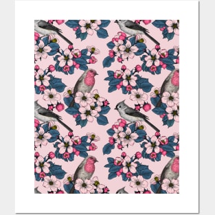 Birds and Blossoms on pink Posters and Art